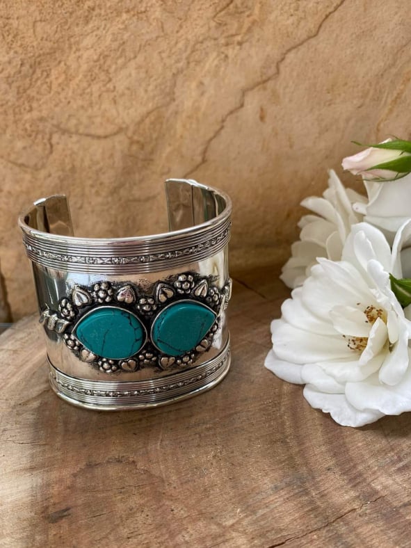 Cuff - Metal Cuff with Faux Turquoise Stone