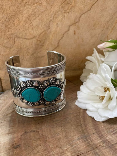 Cuff - Metal Cuff with Faux Turquoise Stone