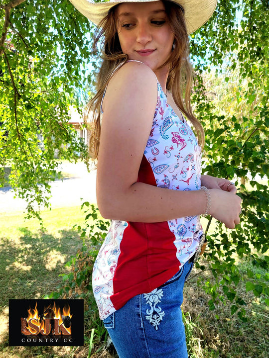 Outback Western Themed  Print Singlet Top Size S or M