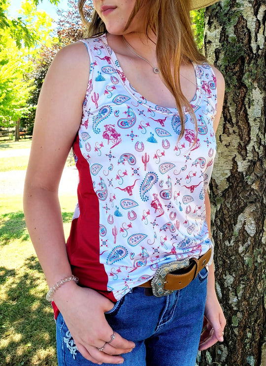 Outback Western Themed  Print Singlet Top Size S or M