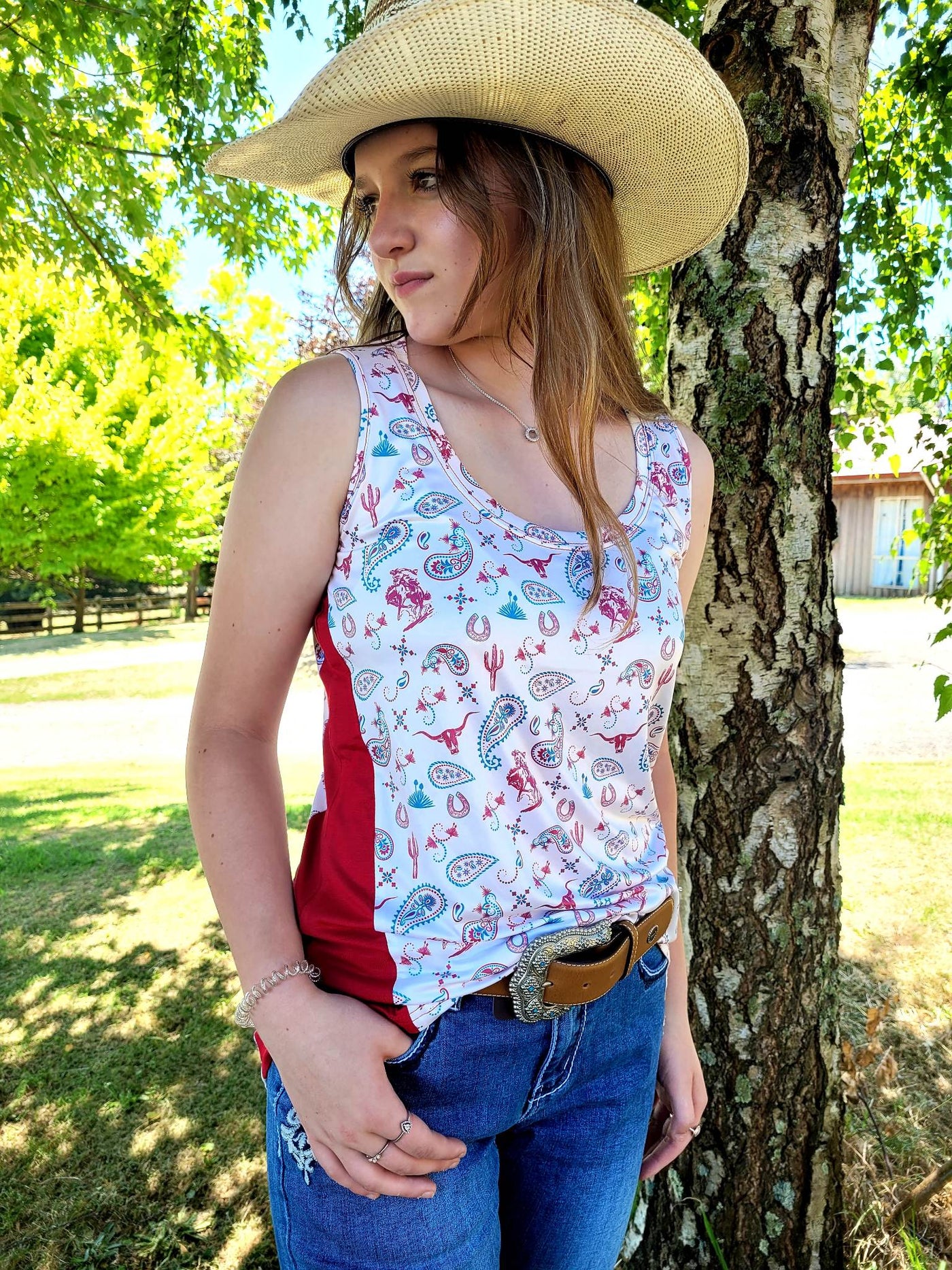 Outback Western Themed  Print Singlet Top