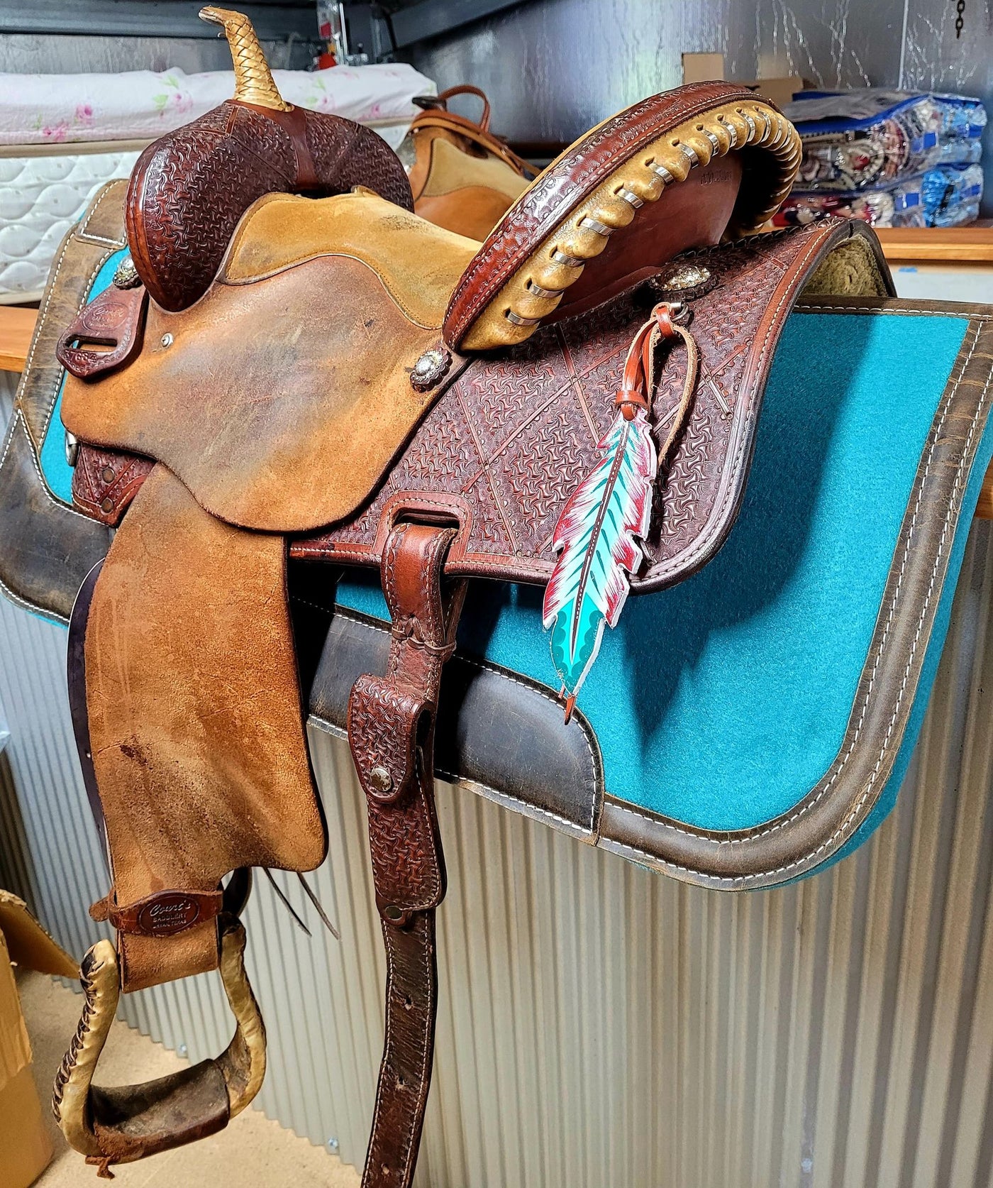 Western Saddle Pad Felt Contoured 31" X 32" Turquoise/ Teal Colour 3/4" Thick