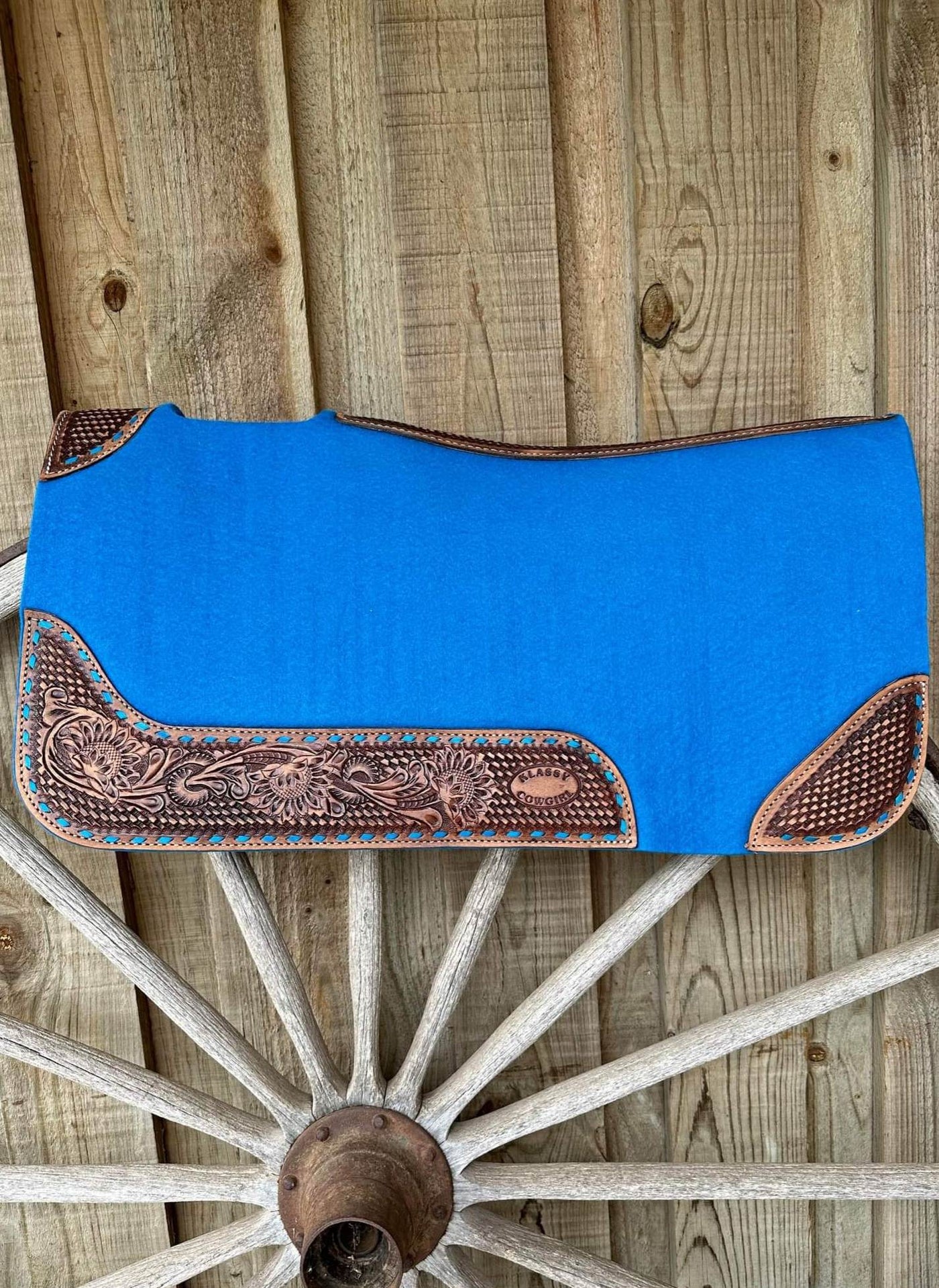 Western Klassy Cowgirl  28x30  Barrel  Style 1”  Royal Blue felt saddle pad
