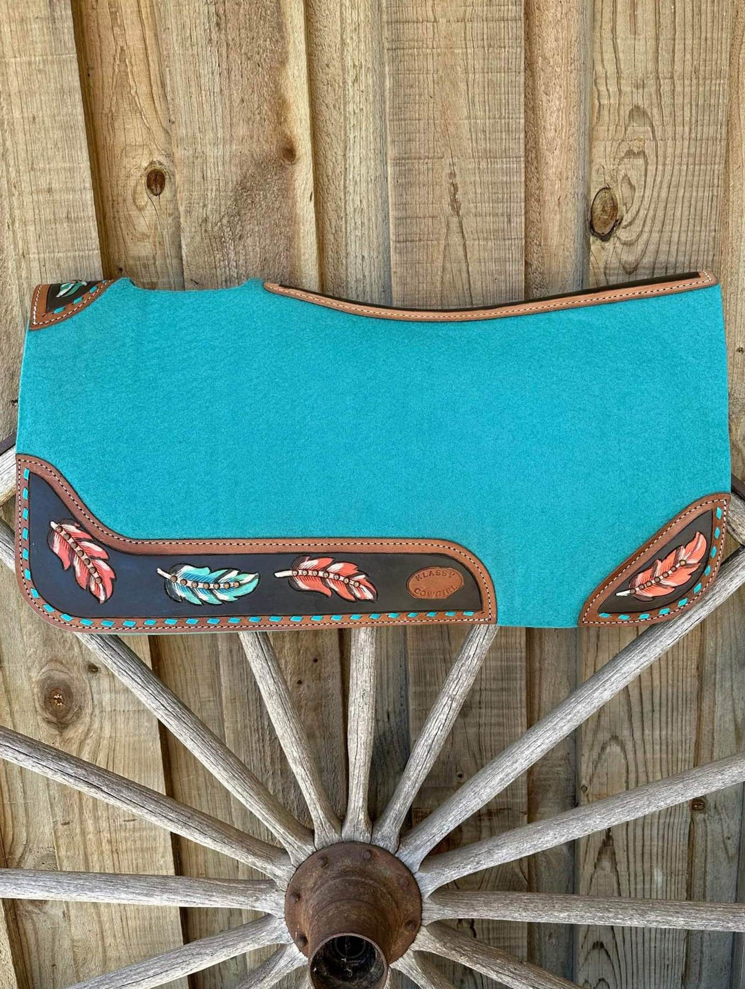 Western Klassy Cowgirl  28x30  Barrel  Style 1”  Teal Feather felt Saddle pad