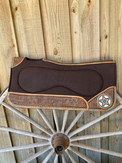 Western Saddle Pad Felt Contour 31 x 32 with Basketweave Leather