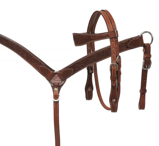 Western Tack Set - Small Pony Tooled Leather Bridle/ Breastcollar