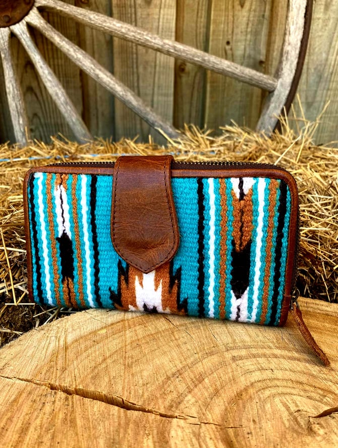 Western Saddle Blanket Wallet Genuine Wool and Leather Purse