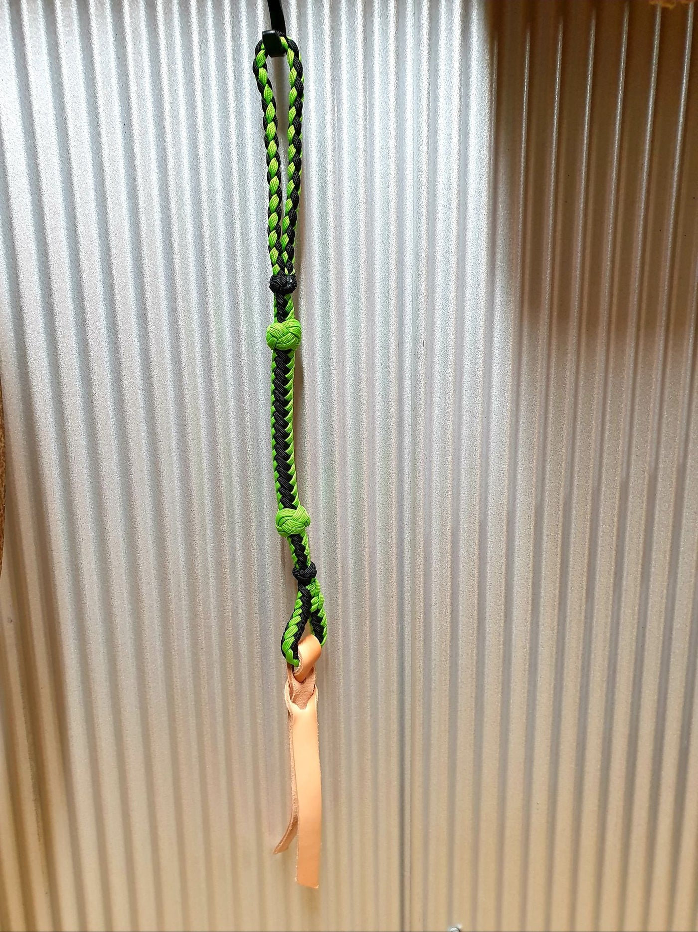 Quirt - Equi-Sky Lime Green and Black Braided Barrel Quirt with Leather Popper