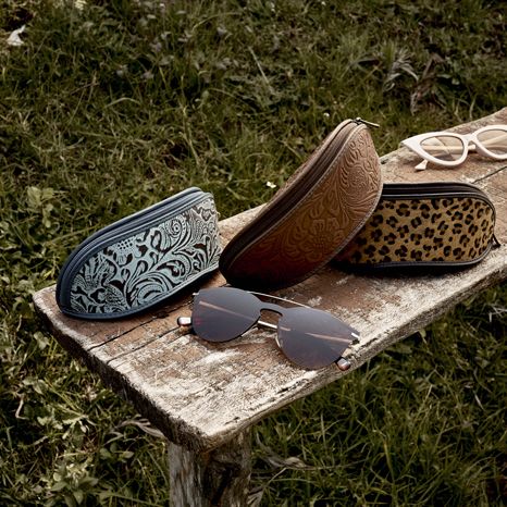 Gift - Sunglasses Leather Embossed Floral Print Case