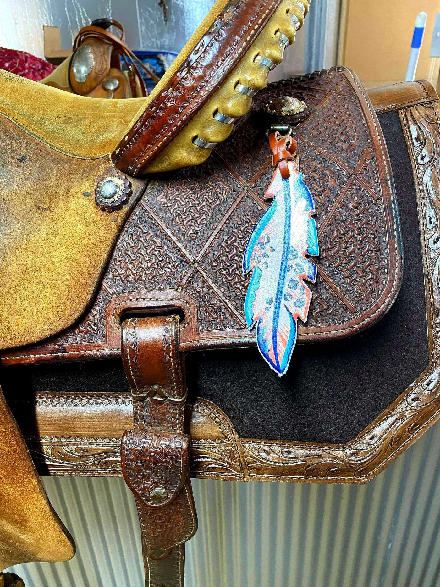 Charm - Leather Saddle Tie on Charms Feather Design