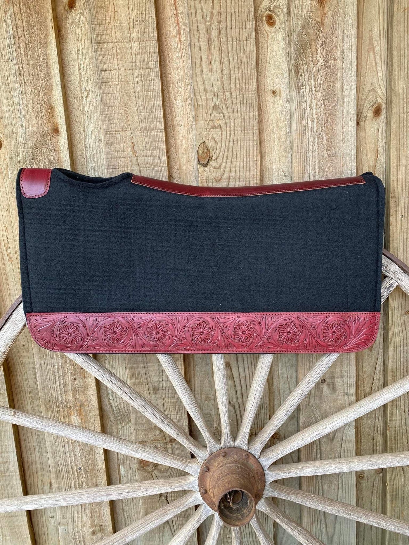 Western Saddle Pad Felt Contoured 31" X 32" Pad with Floral Leather Wears