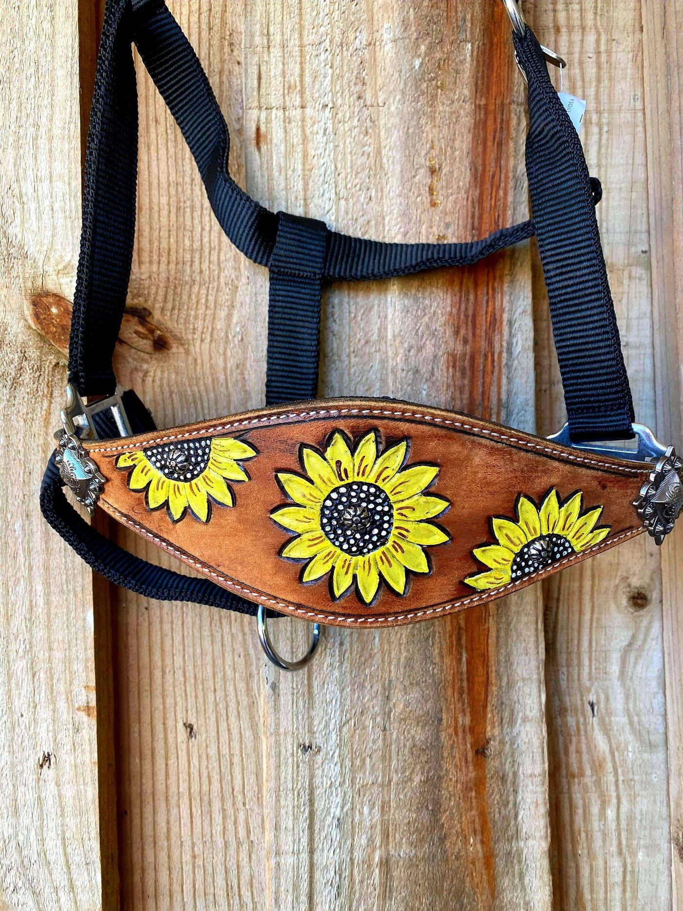 Halter Bronc - Adjustable nylon bronc halter with sunflower hand painted nose band