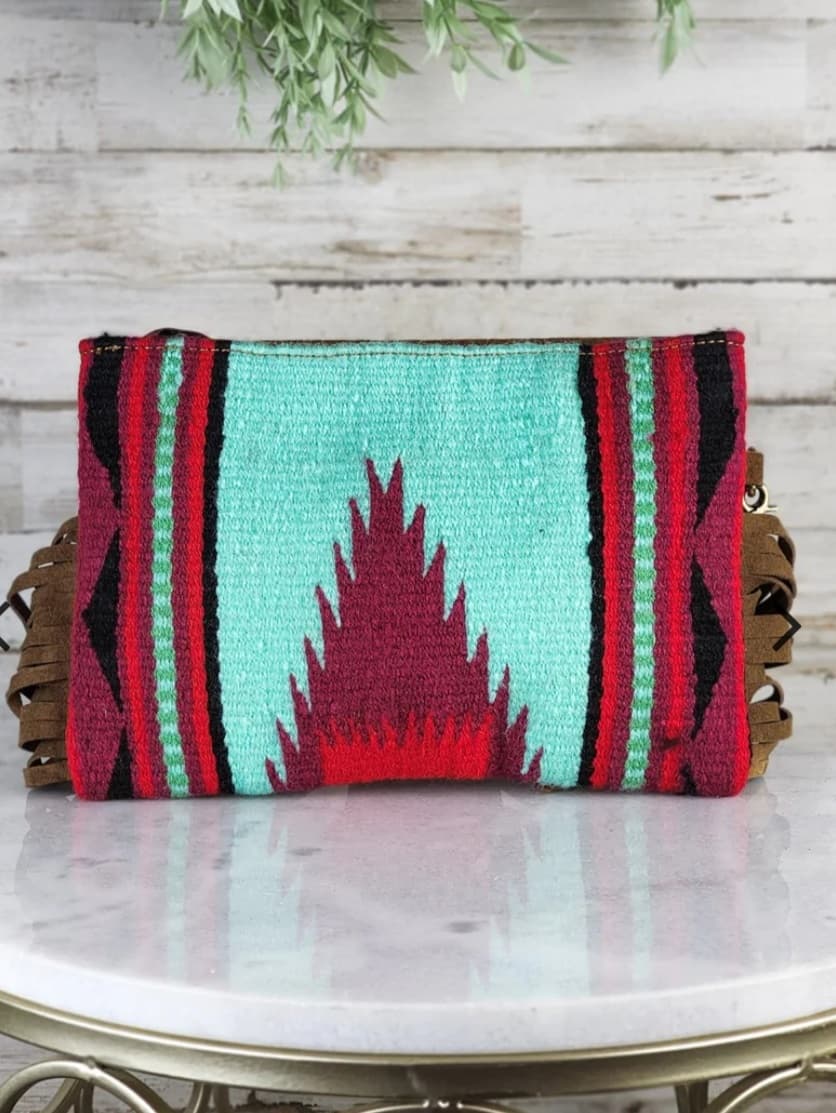 Clutch - Genuine Leather and Saddle Blanket Clutch Wristlet