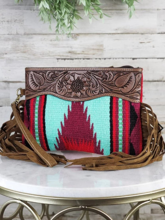 Clutch - Genuine Leather and Saddle Blanket Clutch Wristlet