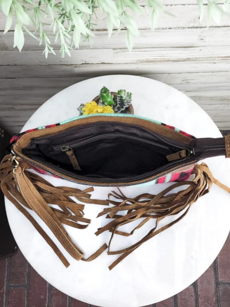 Clutch - Genuine Leather and Saddle Blanket Clutch Wristlet