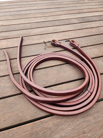 Reins - USA Made Heavy Duty Quality Harness Leather Split Reins 3/4  8 FT"