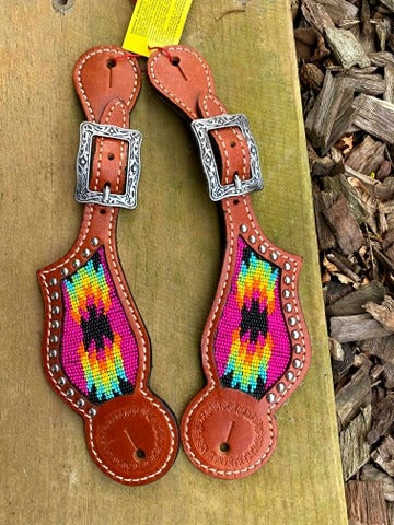 Straps - Leather Pink Beaded Spur Strap Ladies