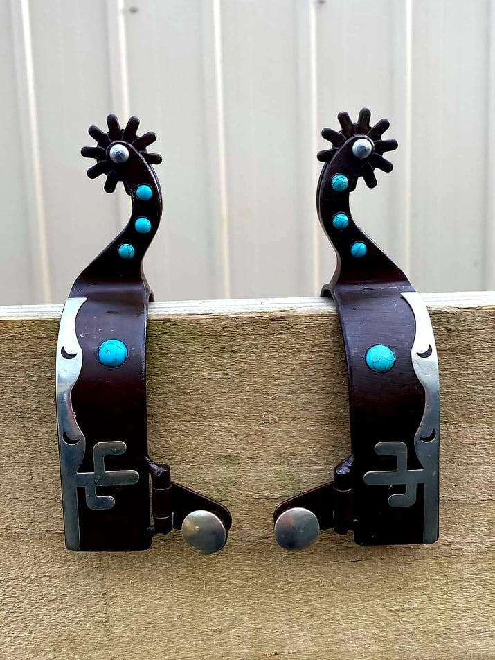 Spurs - Brown Antique Metal Spur with Cactus and Turquoise