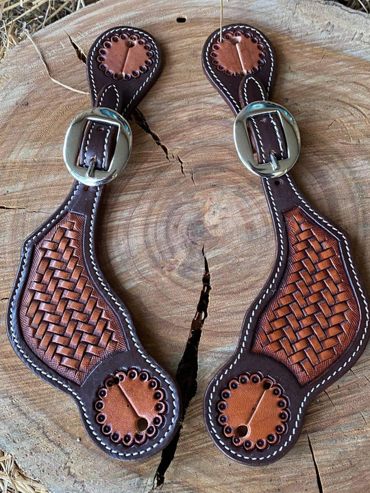 Straps -  Ladies Basketweave Leather Spur Straps