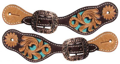 Straps - Ladies/Youth Size Spur Straps with turquoise INlay