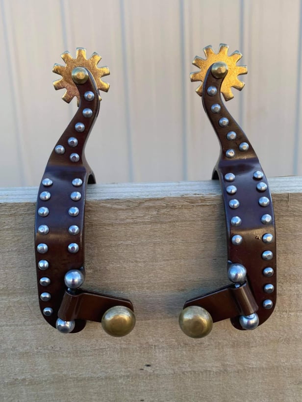 Spurs - Youth antique brown steel spurs with Silver studs