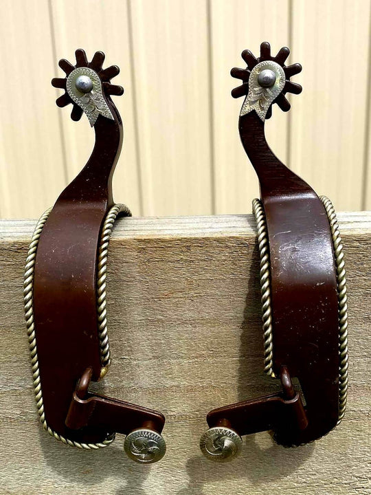 Spurs - Adults Rope Trim Antiqued Metal Spur Set