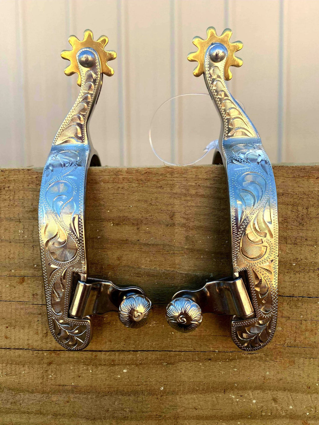 Spurs - Ladies  Stainless Steel Engraved Silver Overlay Spur.