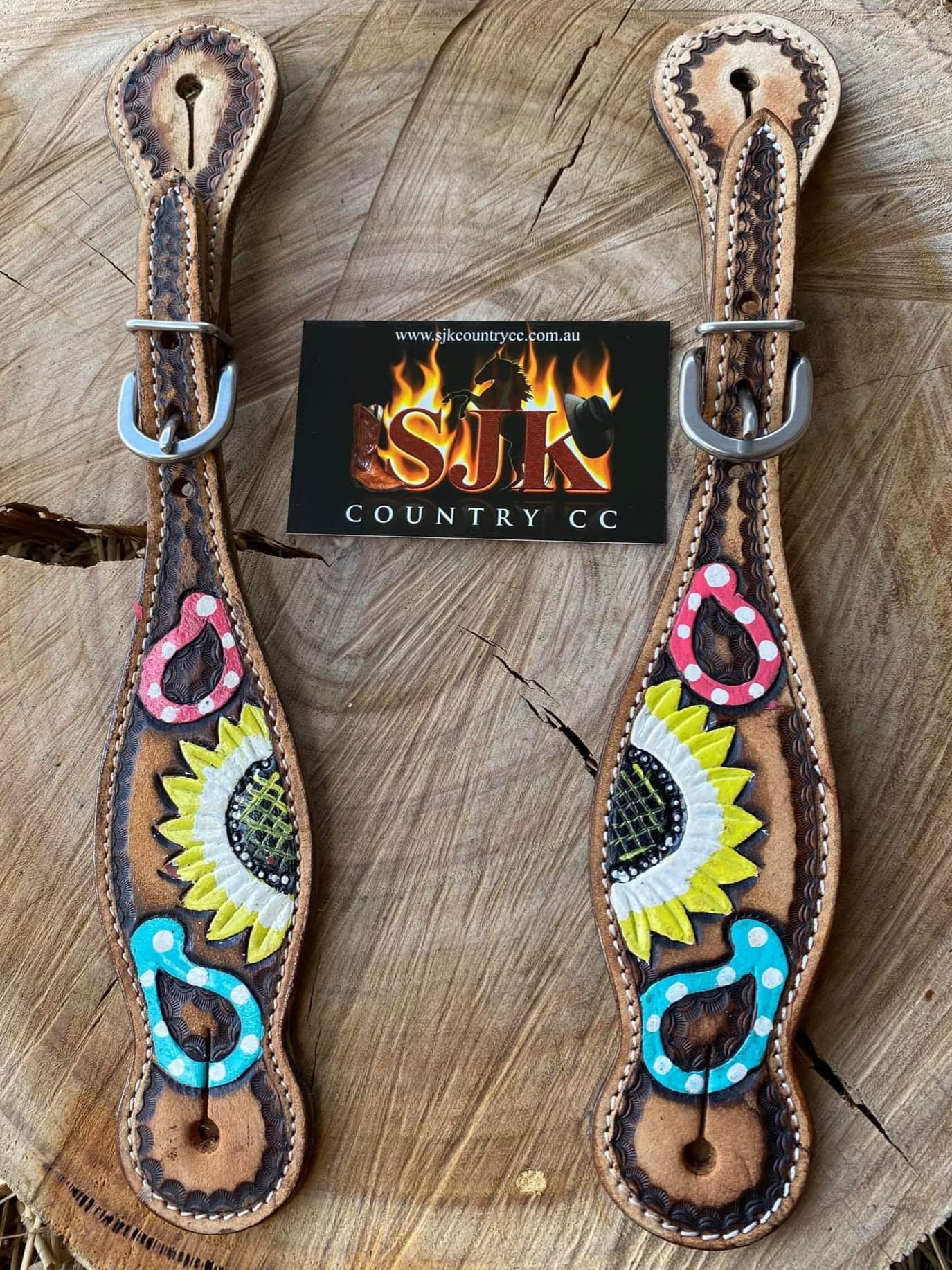 Strap - Ladies Hand Painted Leather Spur Strap
