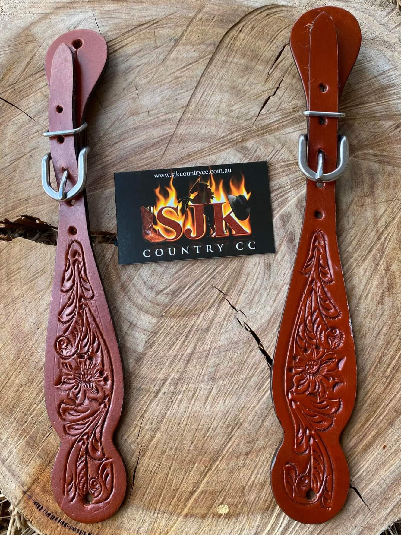 Strap - Ladies Floral Tooled Leather Spur Strap
