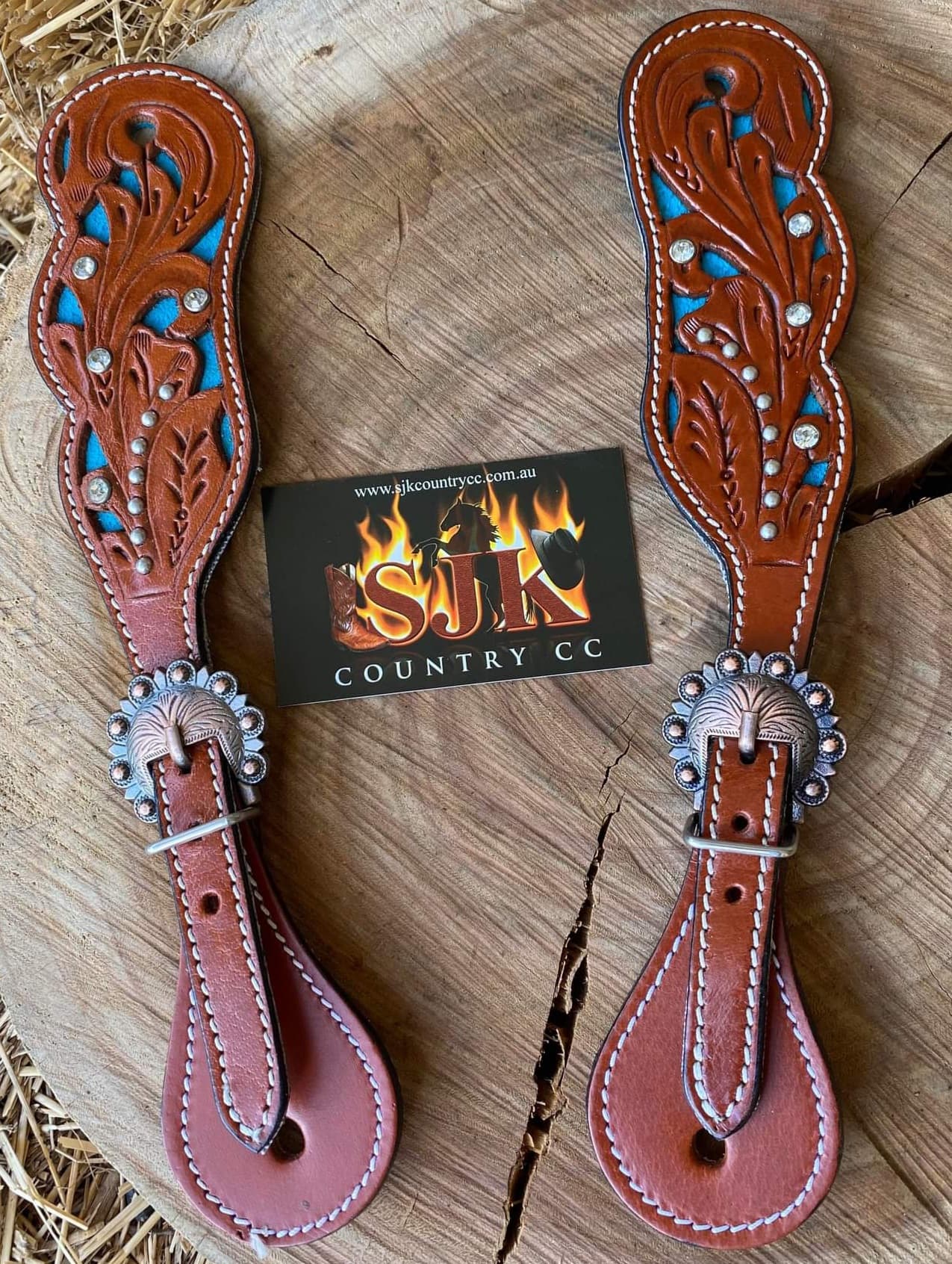 Straps - Ladies Size Spur Straps with turquoise Inlay