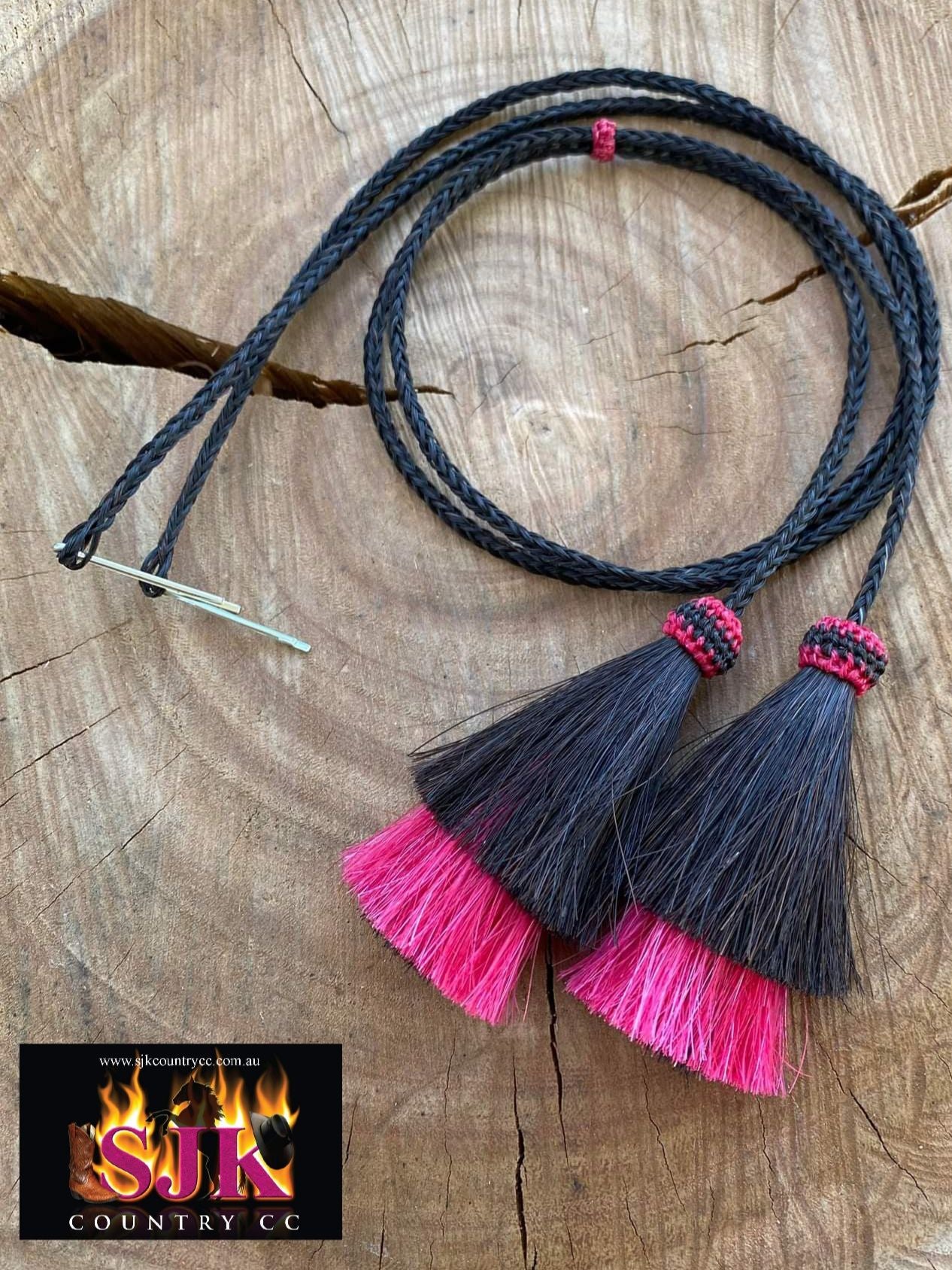 Genuine Horsehair Stampede String Black/ Pink  Mule
