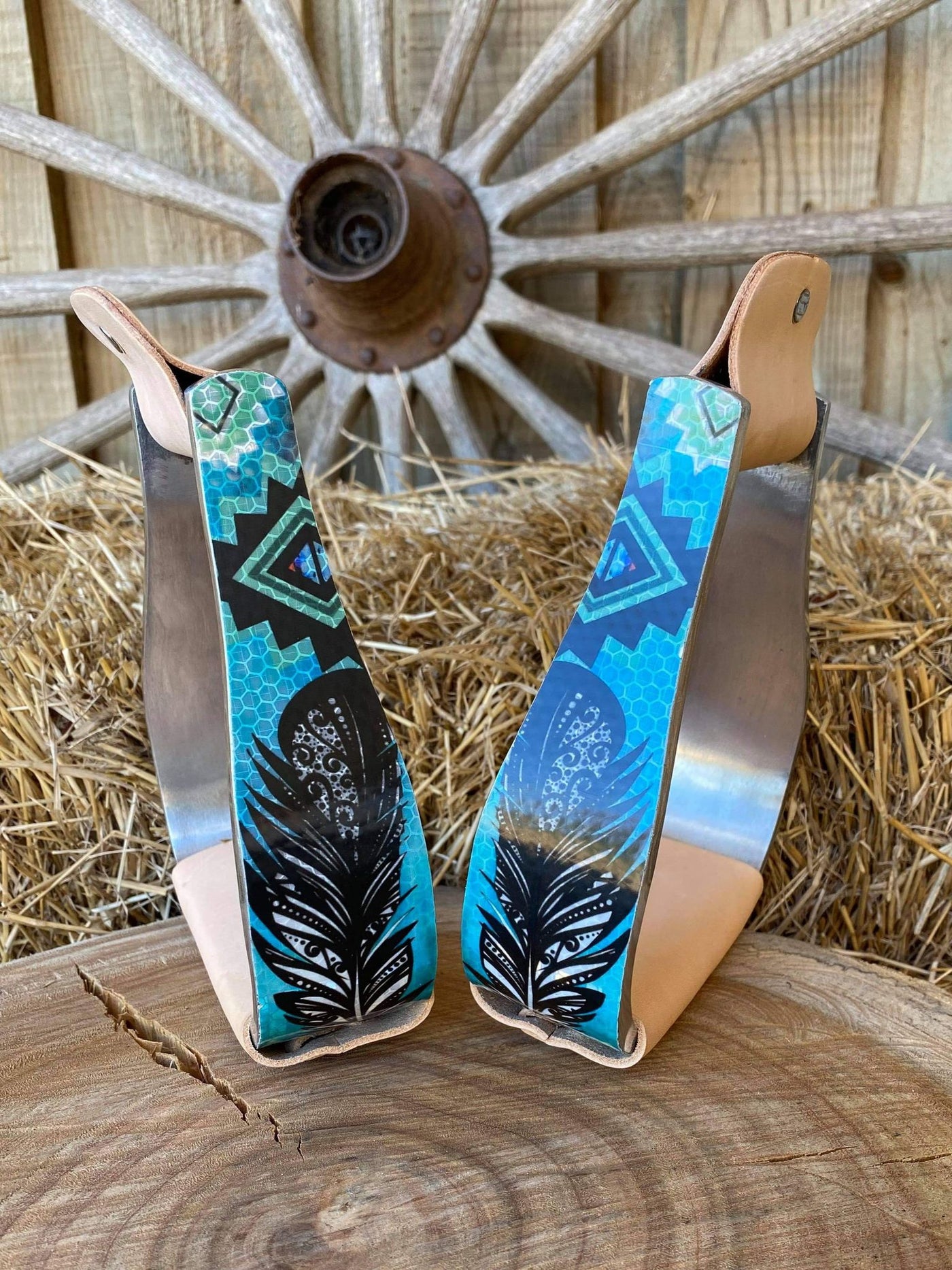 Stirrups - Shimmering Feather Print Stirrup Irons
