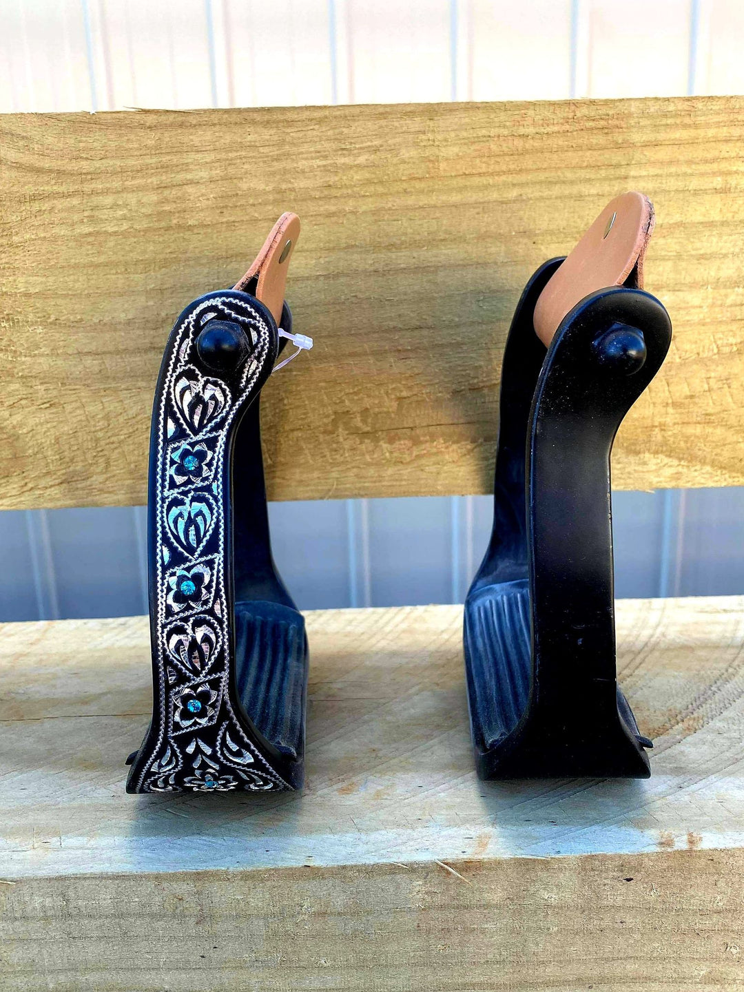 Stirrups - Black Engraved with Teal Rhinestone