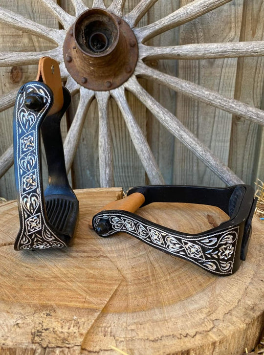 Stirrups - Black Engraved with Clear Rhinestone