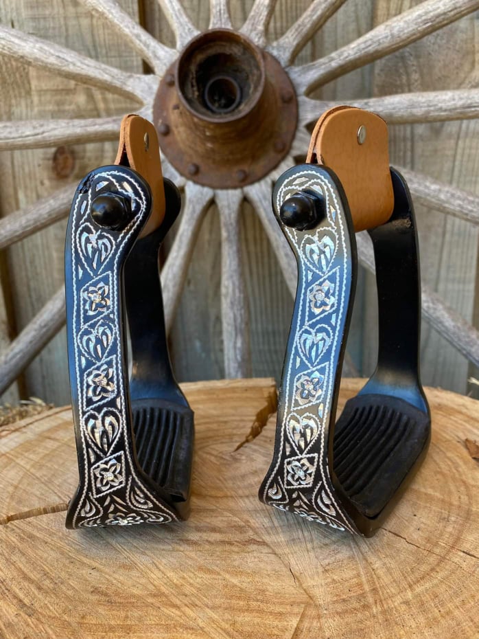 Stirrups - Black Engraved with Clear Rhinestone