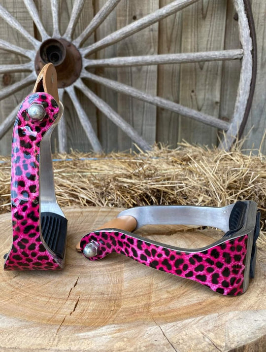 Stirrups - Leopard print stirrup irons Pink