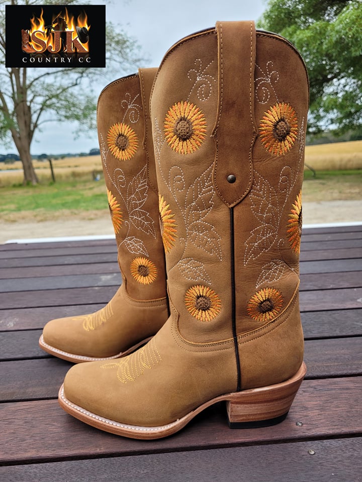 Boots - Ladies Handcrafted Sunflower Boots Size 8