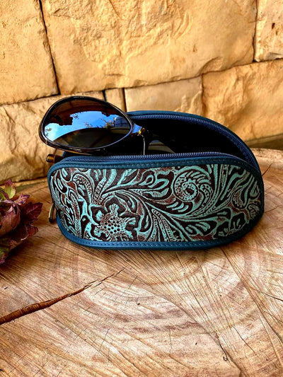 Gift - Sunglasses Leather Embossed Floral Print Case