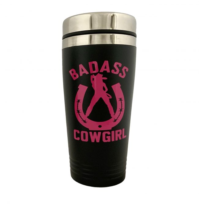 Mug - Thermal Bad Ass Cowgirl Mug Black/ Pink