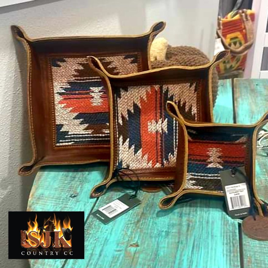 Gift - Southwest Leather Tray Set of 3 in Gift Box