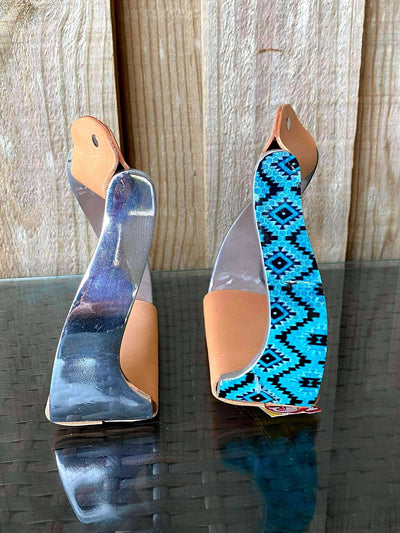 Stirrups -  ® Lightweight twisted angled aluminum stirrups with shimmering teal Navajo print.