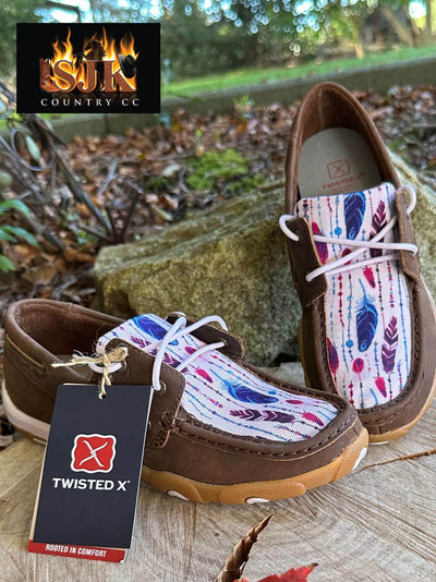 Twisted X Leather Mocs Western Feather Print Size 8.