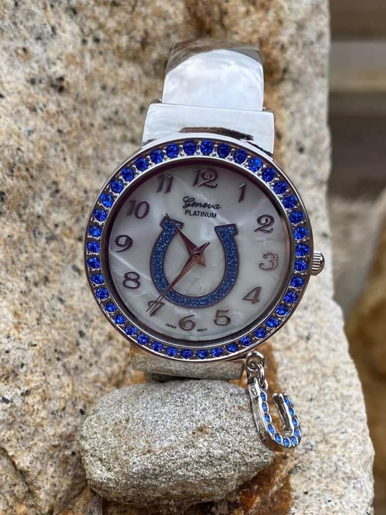 Watch -  Horseshoe Style Cuff Watch Blue Crystals