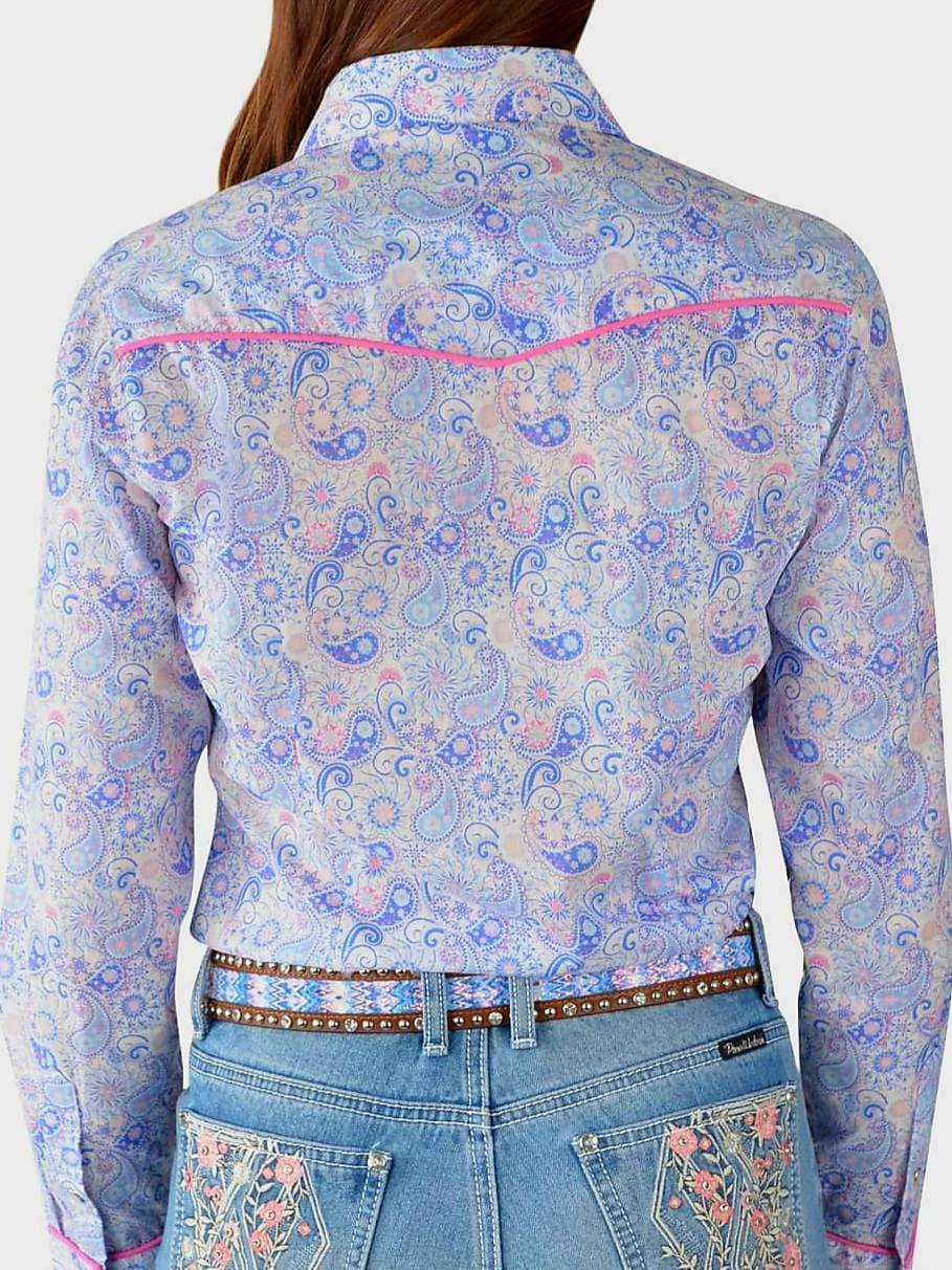 Pure Western Willow White Paisley Shirt Size 14 16