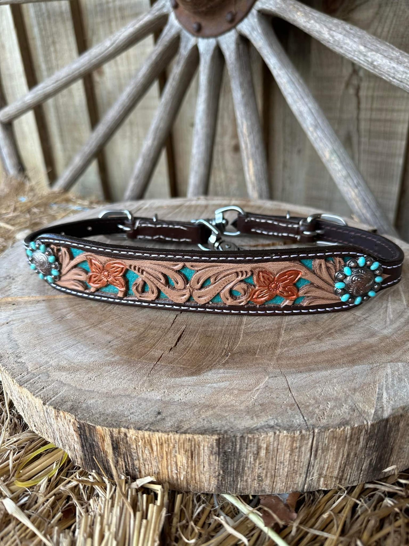 Wither Strap - Genuine Leather Wither Strap with Turquoise Inaly
